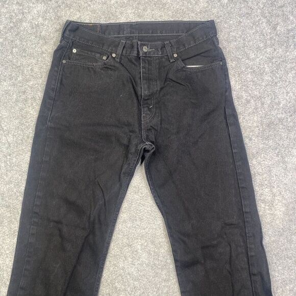 Levis 505 Jeans Mens 36x32 Black Regular Fit Straight Leg Dark Wash Denim Cotton - Picture 2 of 11